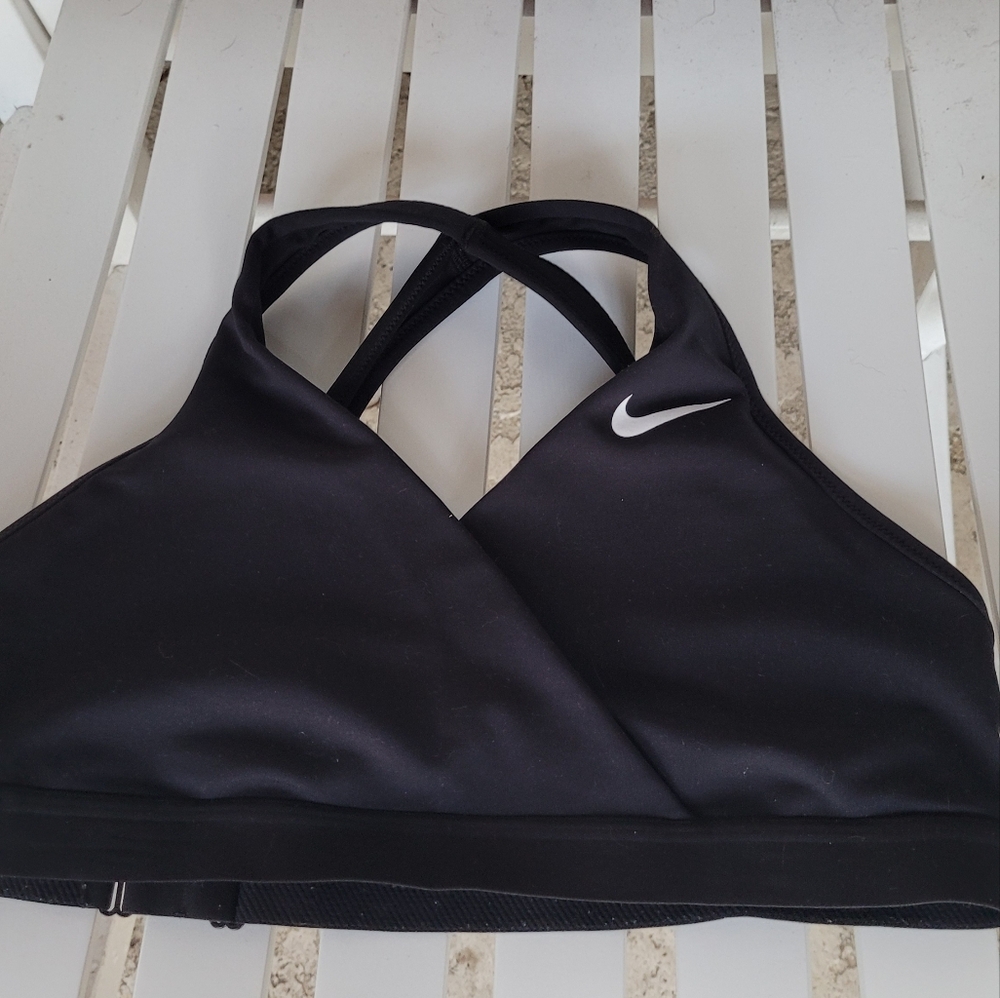 Nike Women's Black Sports Bra with White Logo
